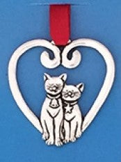 Ornament, Pewter Cats in Heart