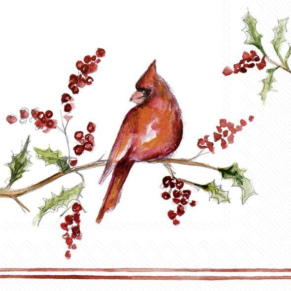 Napkin, Christmas Cardinal, Cocktail