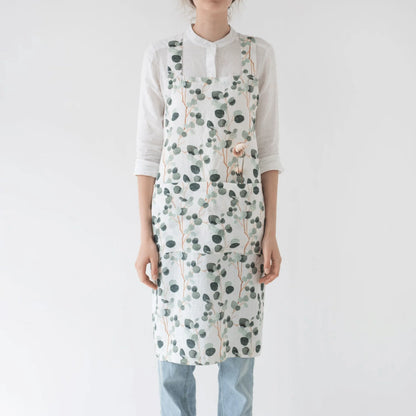 Apron, Linen Crossback,  Eucalyptus on White