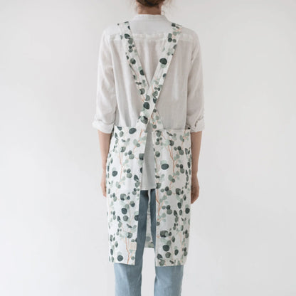 Apron, Linen Crossback,  Eucalyptus on White