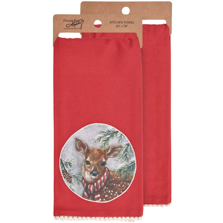 Tea Towel, Deer w/Holiday Scarf