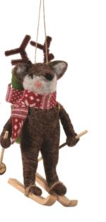 Ornament, Deer Skier, Nordic Red Scarf