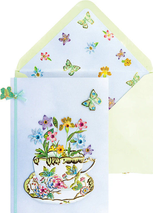 Card, Birthday;  Flowering Teacup