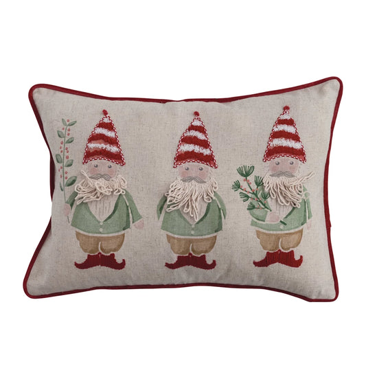 Cushion,  Cotton & Linen Embroidered Gnomes