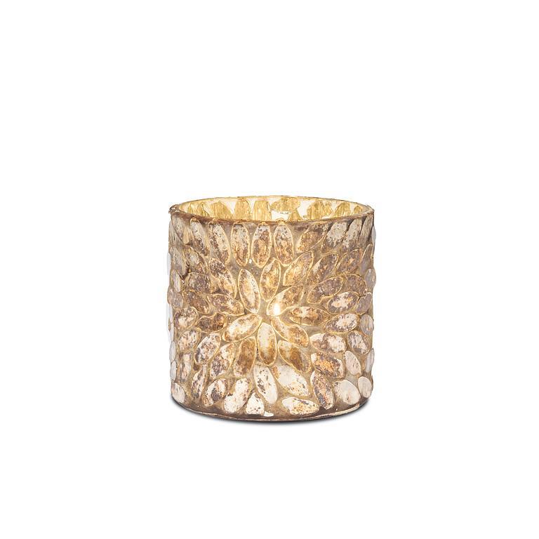 Candle Holder,   Gold Mosaic Petals 3"