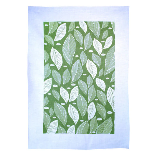 Tea Towel, Rain Goose, Linen, Green Leaf