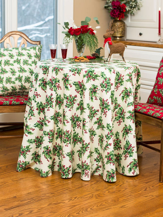 Tablecloth, April Cornell, Holly Green ROUND Tablecloth 88"