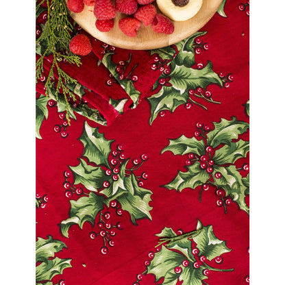 Tablecloth, April Cornell, Holly Red ROUND Tablecloth 88"