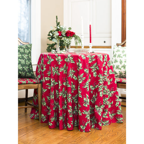 Tablecloth, April Cornell, Holly Red ROUND Tablecloth 88"