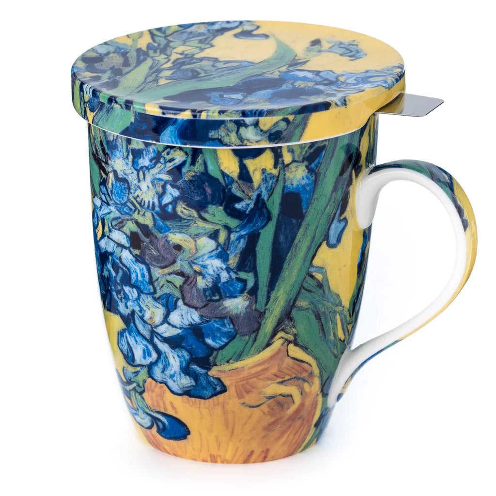 Mug;  Tea Mug with Infuser and Lid, Van Gogh Irises by McIntosh
