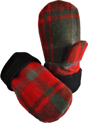 Scottish Wool, Canadian Dark Maple Leaf,  Wool Mittens, Womens