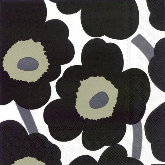 Napkin, Marimekko Unikko White & Black,  Luncheon