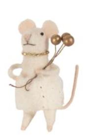 Mouse Ornament, White with Gold Balloons