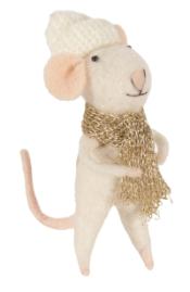 Ornament, Mouse wearing White with Gold Scarf