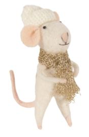 Mouse Ornament, White with Gold Scarf