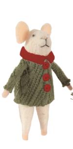 Mouse Ornament,  Green Coat