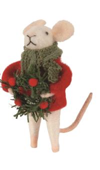 Mouse Ornament,  Red Coat & Wreath