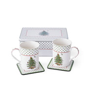 Spode Christmas Tree Polka Dots Mug, Coaster set in Tin