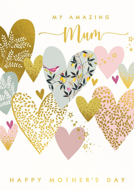 Card, Happy Mother's Day My Amazing Mum, Hearts