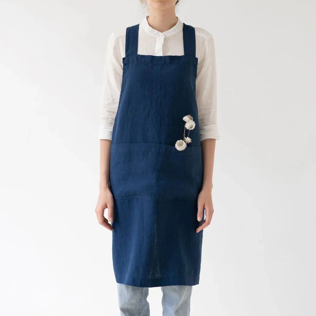 Apron, Linen Crossback,  Navy