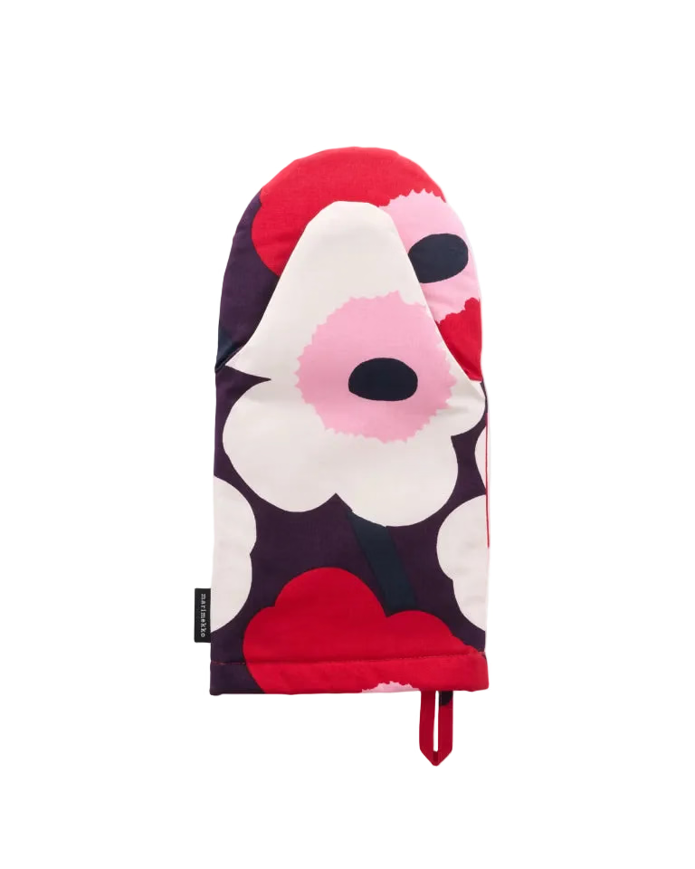 Marimekko Oven Mitt; Pieni Unikko Plum, Cranberry and Off White
