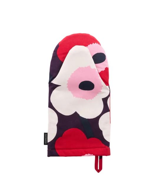 Marimekko Oven Mitt; Pieni Unikko Plum, Cranberry and Off White