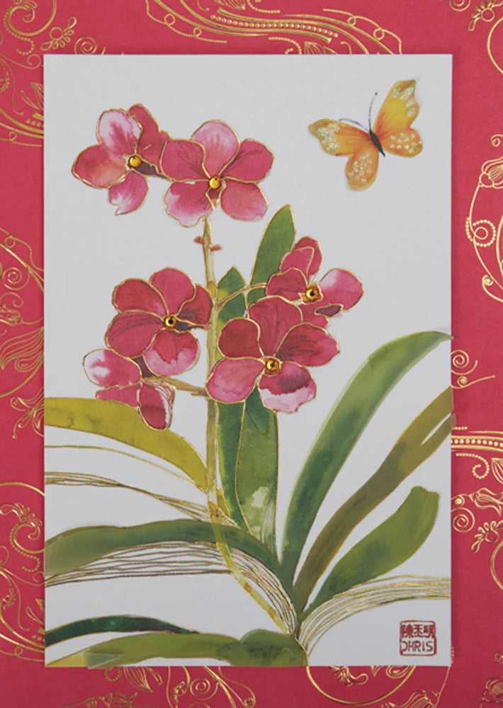 Card, All Occasion, Blank, Pink Orchids
