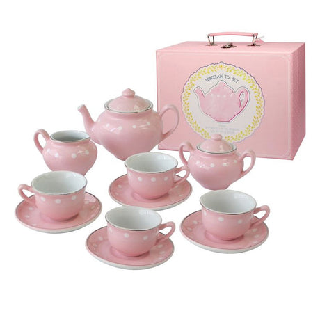 Childrens Tea Set, Porcelain Pink Polka Dot