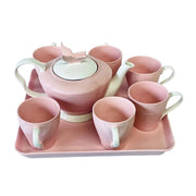 Tea Set, 9 pc Pink & White