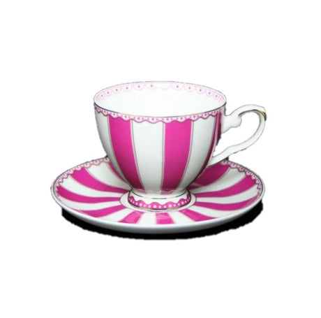 Teacup & Saucer,  Pink & White Stripe