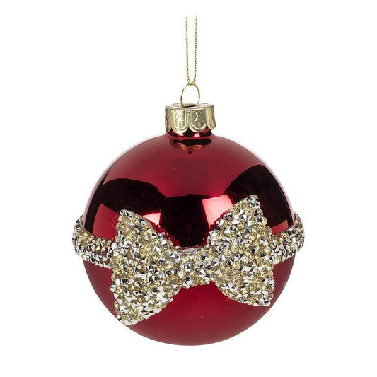 Ornament, Red Glass Ball with Jewel Bow