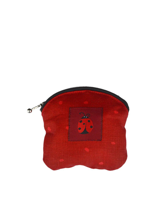 Coin Purse Cosy,  Rain Goose, Linen, Red Ladybug