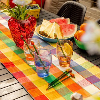 Table Runner, Colour-pop Plaid with Tassles
