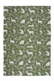 Tea Towel, Forest Friends White on Sage by Ulster Weavers