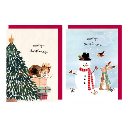 Box Card Christmas; Snowman and Cat
