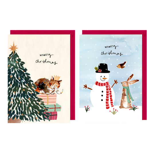 Box Card Christmas; Snowman and Cat