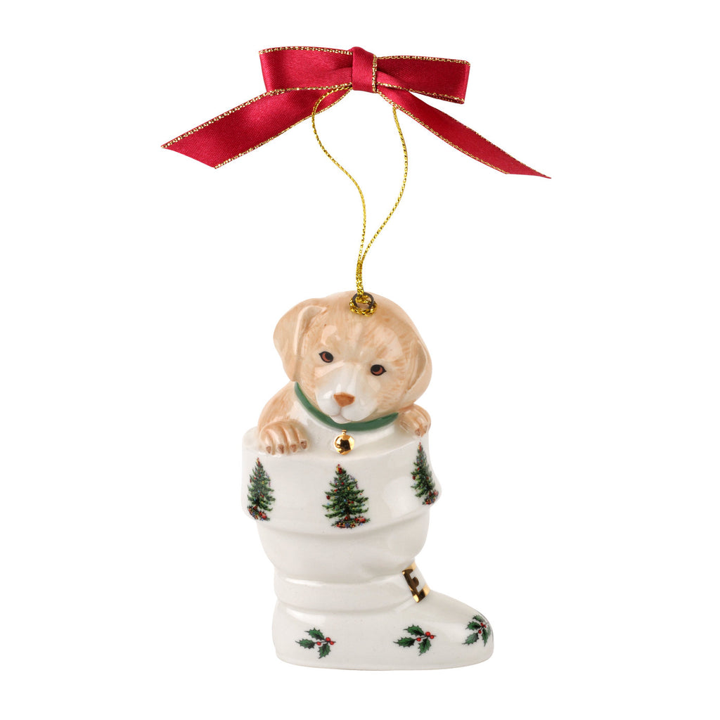 Spode Puppy in a Boot Ornament