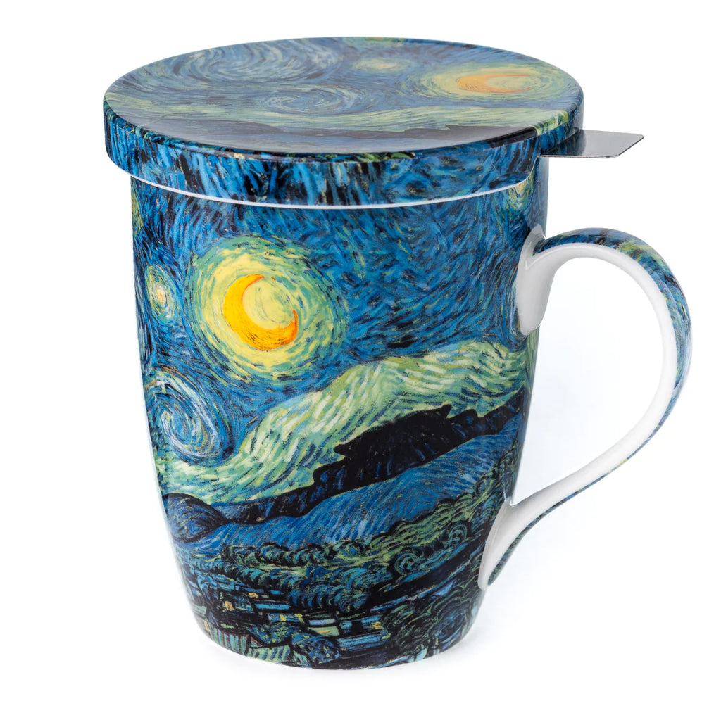 Mug;  Tea Mug with Infuser and Lid, Van Gogh Starry Night by McIntosh