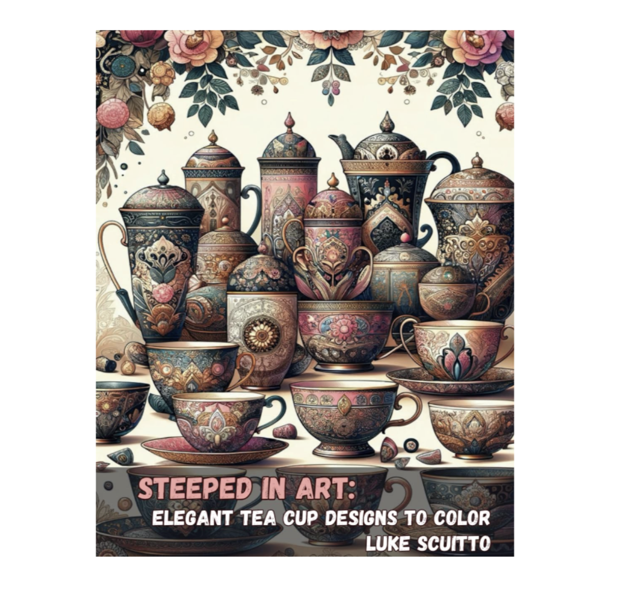 Colouring Book;  Steeped in Art, Elegant Tea Cup Designs to Colour