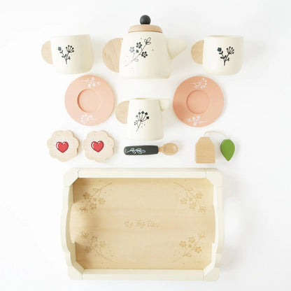 Childrens Tea Set, 12 pc Wooden Tea Set with Tray