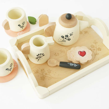 Childrens Tea Set, 12 pc Wooden Tea Set with Tray