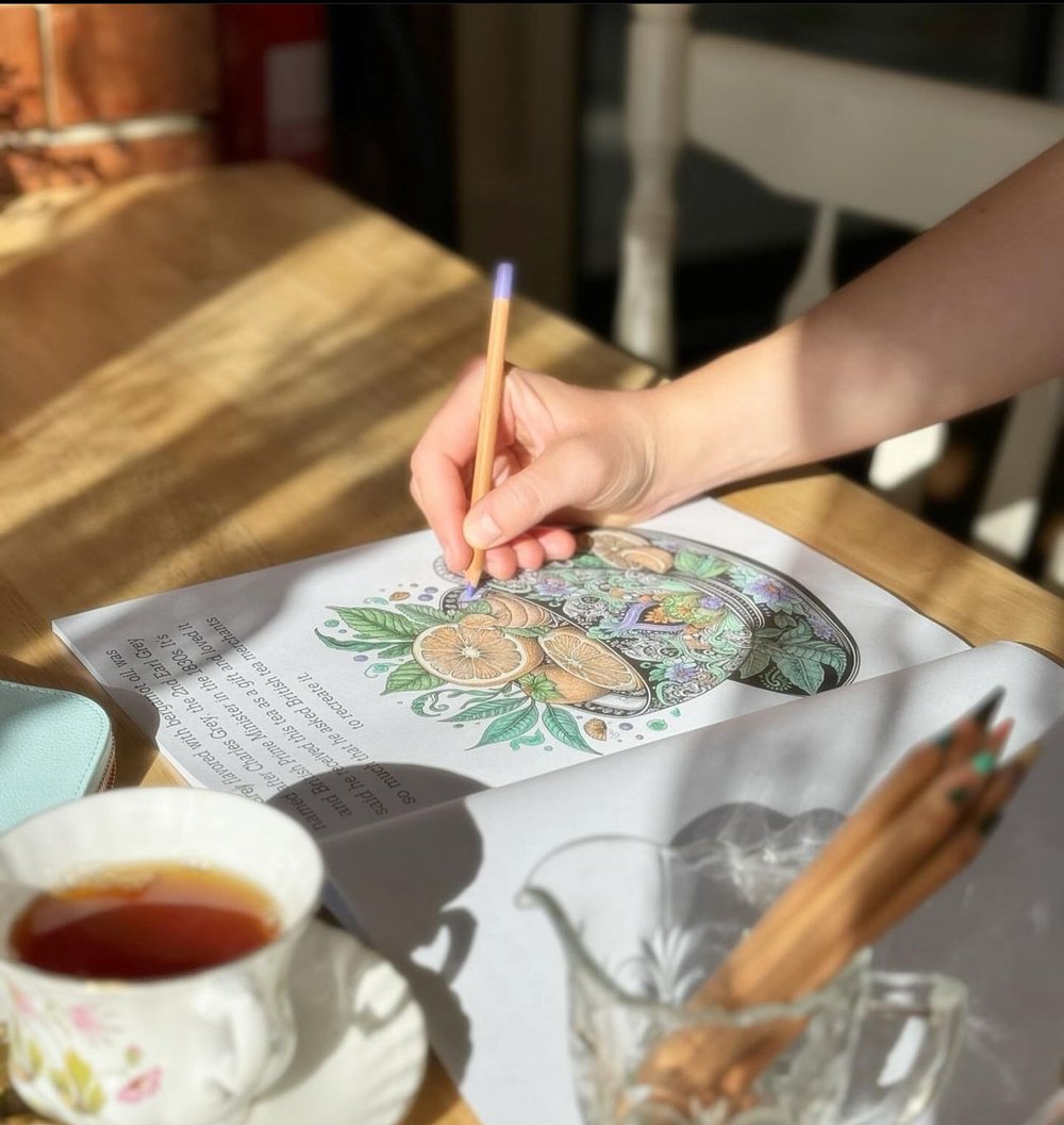 Colouring Book;  Steeped in Art, Elegant Tea Cup Designs to Colour