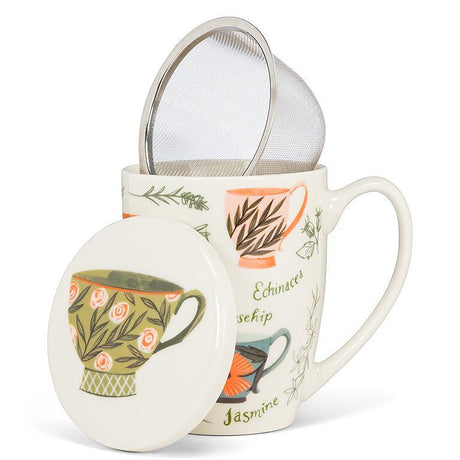Mug;  Tea Mug with Infuser and Lid, Tea Garden