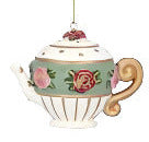 Ornament, White/Green Teapot