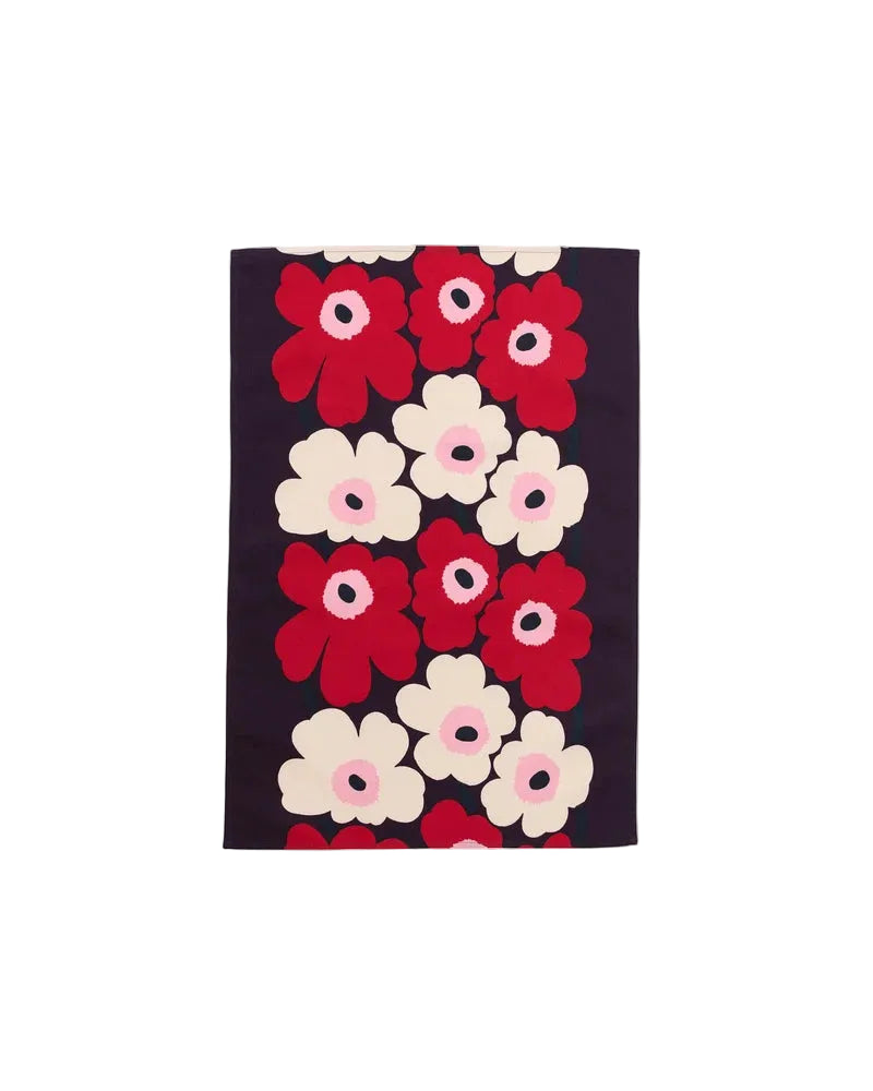 Marimekko Tea Towel;  Pieni Unikko Plum, Cranberry, Off White