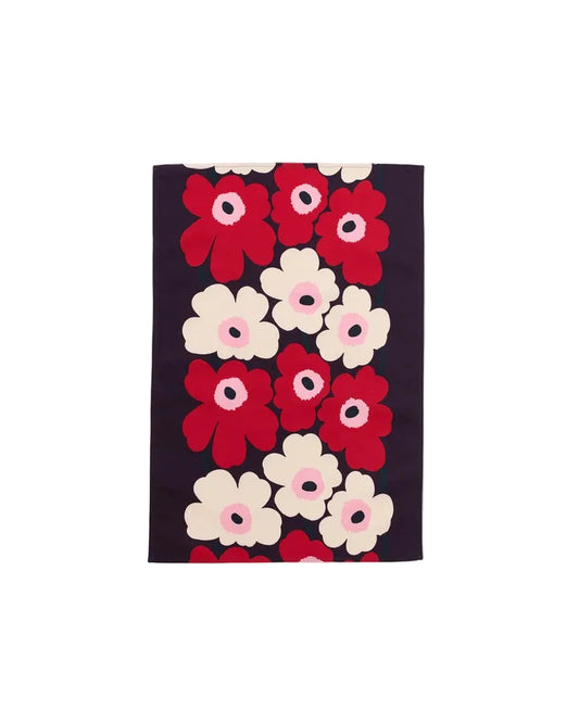 Marimekko Tea Towel;  Pieni Unikko Plum, Cranberry, Off White