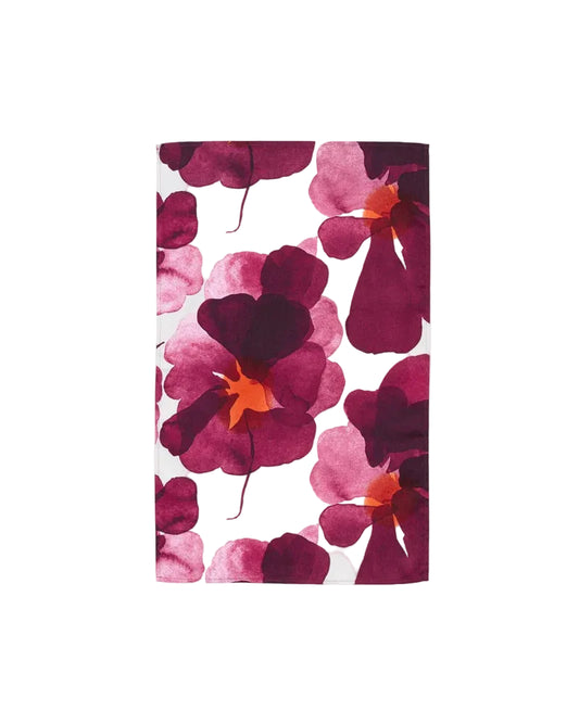 Marimekko Tea Towel;  Pieni Valssi,  White, Burgundy, Pink