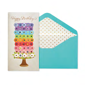 Card, Birthday;  Tiered Flower Cake