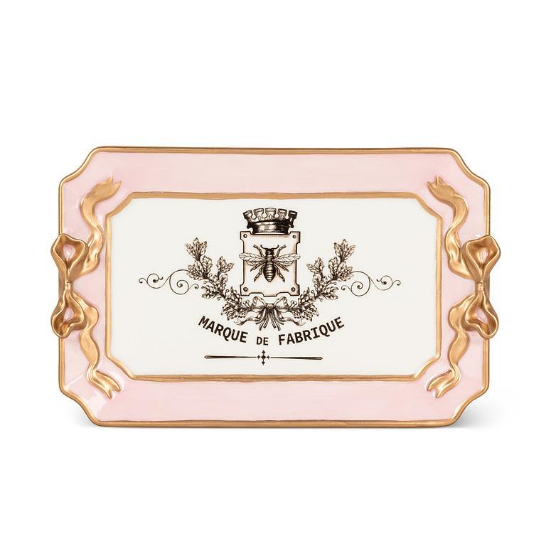 Tray, Rectangle Tray with Bow Detail Pink
