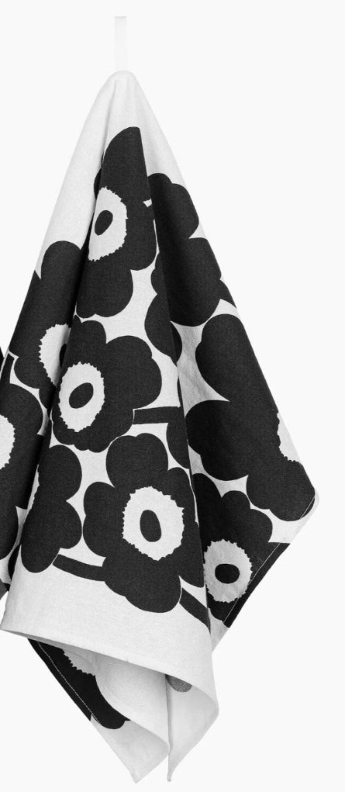 Marimekko Tea Towel;  Oiva Unikko Black & White